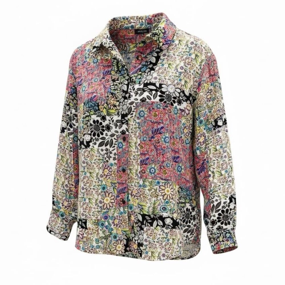 Jones & Company Patchwork Floral Blouse Boho Mixed Print Cottagecore Artsy Top